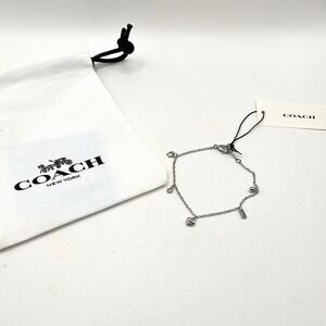 Coach Charm Bracelet Silver Tone Monogram Logo Heart NEW
